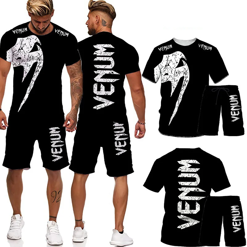New Men's Training Wear Suit 3D Printing T-Shirt Daily Casual Wear Fitness Sports 2 Piece Set of Sports Pants for Men VENUM