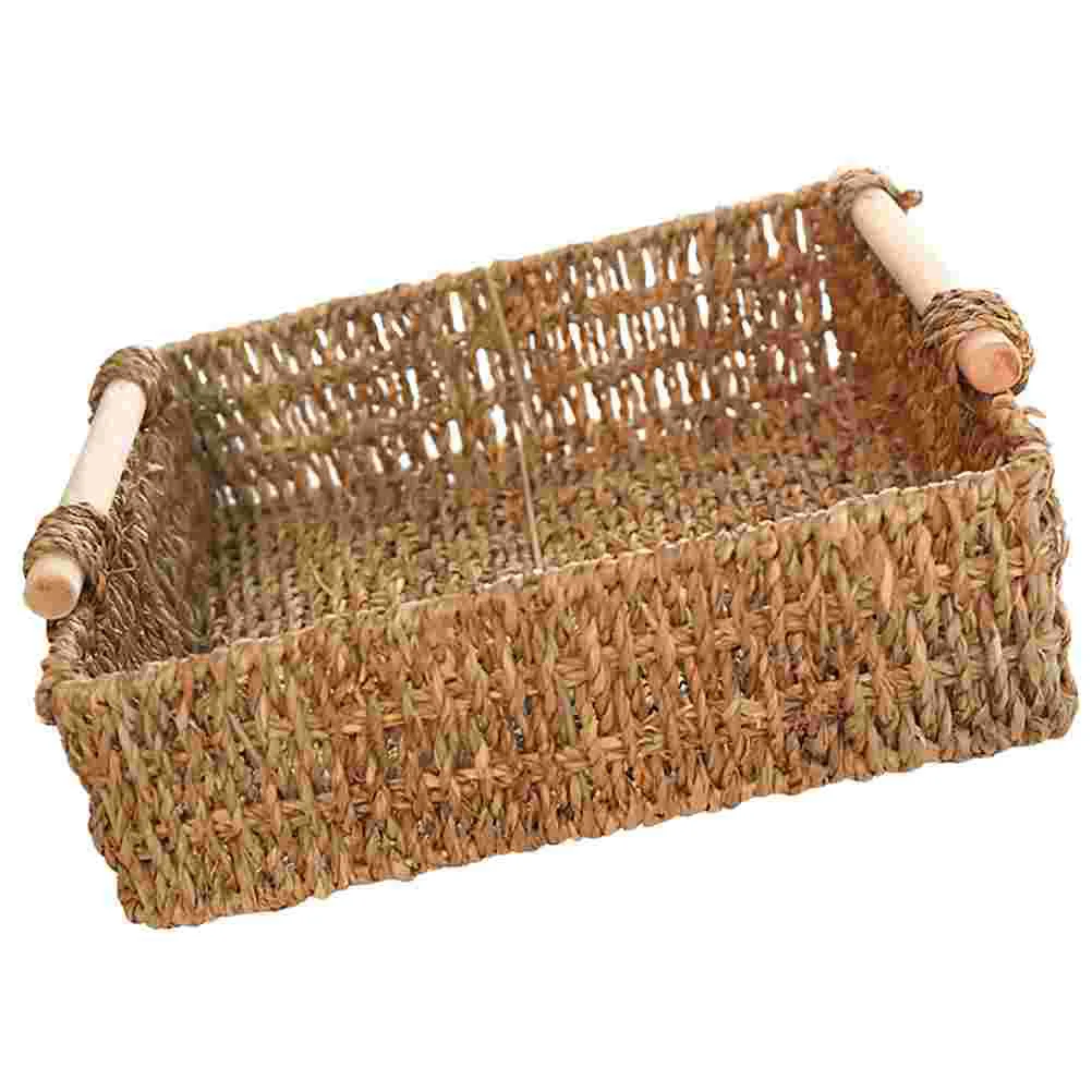 

Basket Wicker Baskets Storage Organizerfood Woven Makeup Seagrass Rattan Sundries Rectangular Organizing Hamper Desktop Toilet
