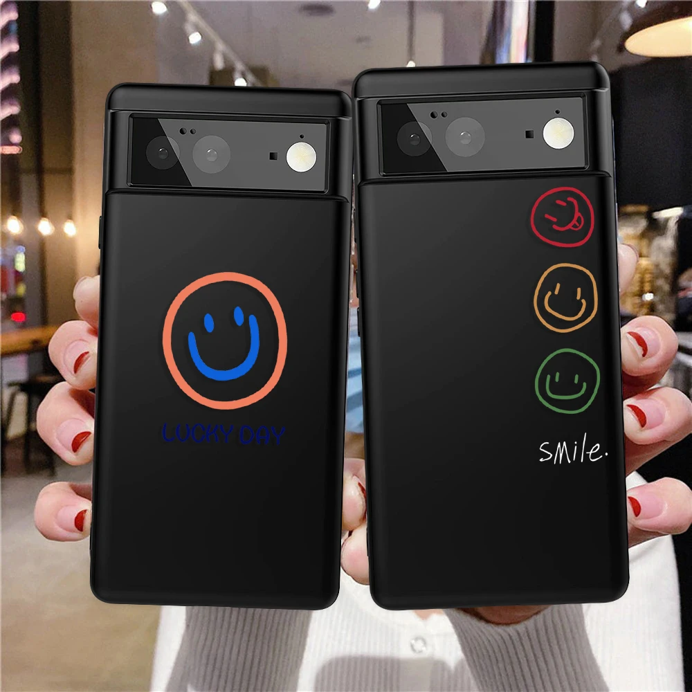 

Cute Smiling Face Phone Case For Google Pixel 7a 7Pro 7 6a 6 6Pro For Pixel 5 5a 4a 5G 4XL 4 3 3a XL Luxury Black Soft TPU Cover