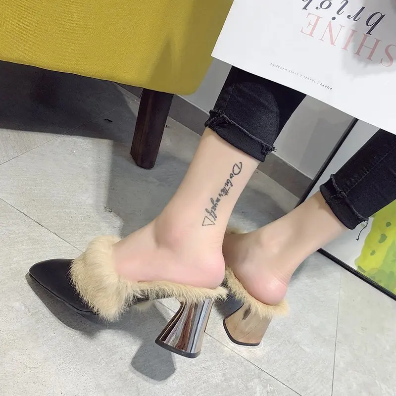 Женские теплые меховые тапочки женская обувь зимние роскошные пушистые женские