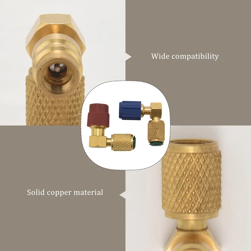 R12 To R134 A High/Low AC Fitting Port Retrofit Conversion Adapter Quick Coupler Valve A/C 90 Degree
