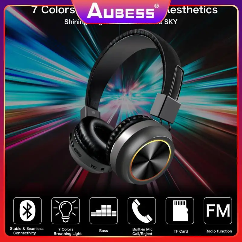 

40 Mm Wireless Headphones Stereo Led Music Earphone Foldable Noise Reduction Earphone Gaming Headsets Light Up Over Ear Black