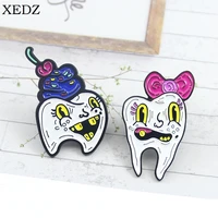 cartoon funny teeth enamel pin custom alloy pink blue teeth brooch badge fashion backpack denim jewelry accessories kids gifts