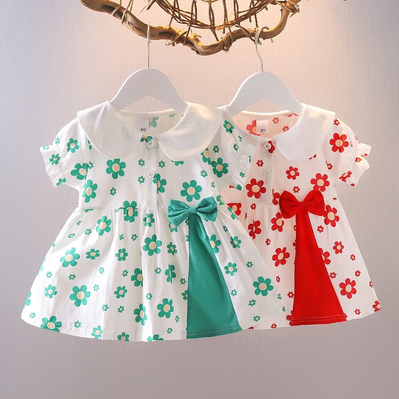 

2023 Casual Summer Baby Girls Short Sleeve Patchwork Striped Dress Children's Clothing Infant Kids Princess Dress Baby Clothes