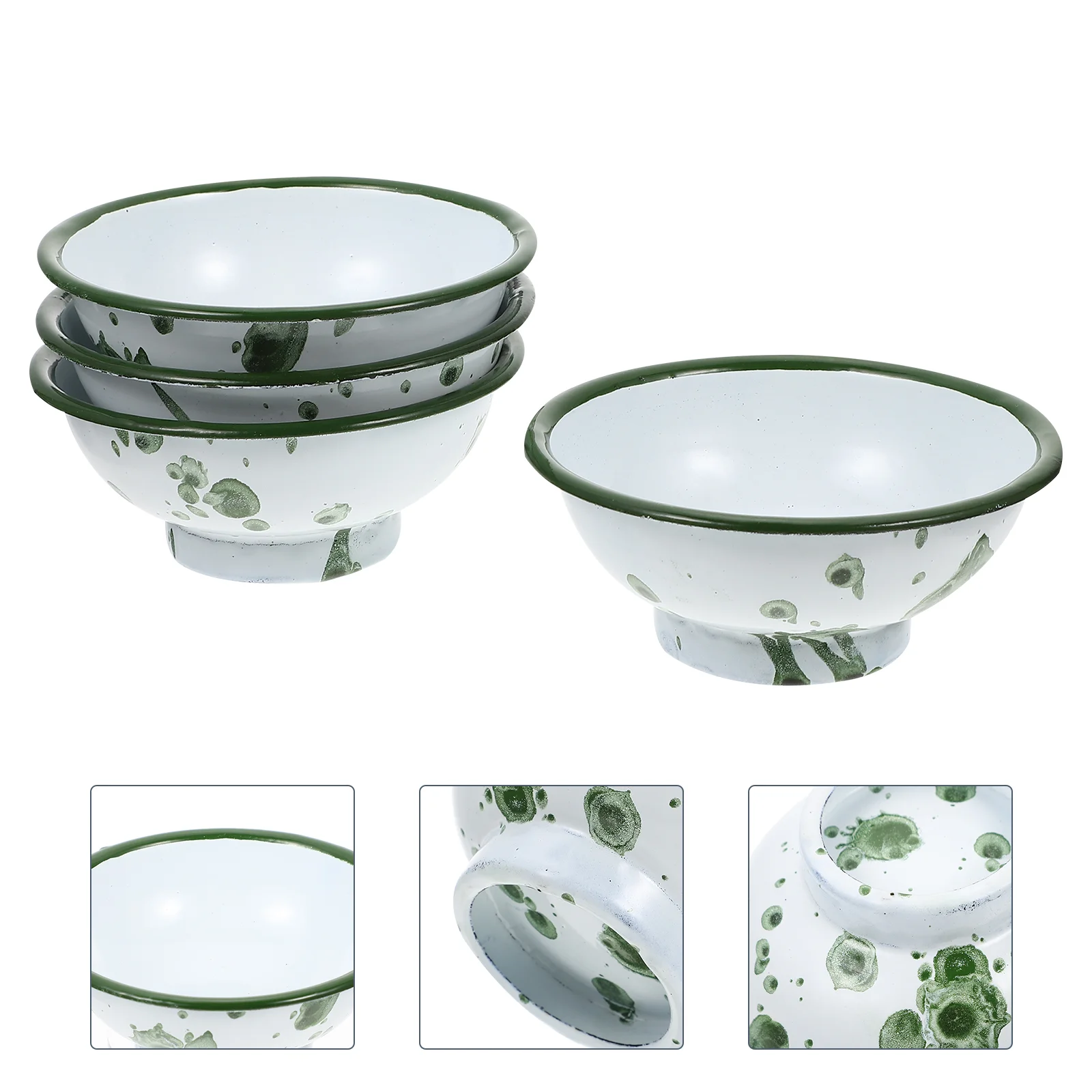 

4Pcs Rice Bowl Enamelware Bowl Enamel On Steel Dish Pan Candy Bowl Dinner Serving Platter Enamelware Plates Chinese Bowl