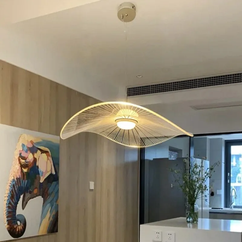 

Room Decor Led Art Chandelier Pendant Lamp Lights Nordic Postmodern Loft Acrylic Cover Office Ceiling Cap Waves Design Fixtures