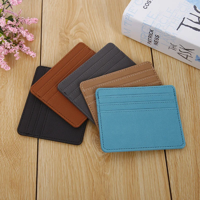 

Leather ID Card Holder Solid Color Bank Credit Card Gift Box Multi Slot Slim Card Case