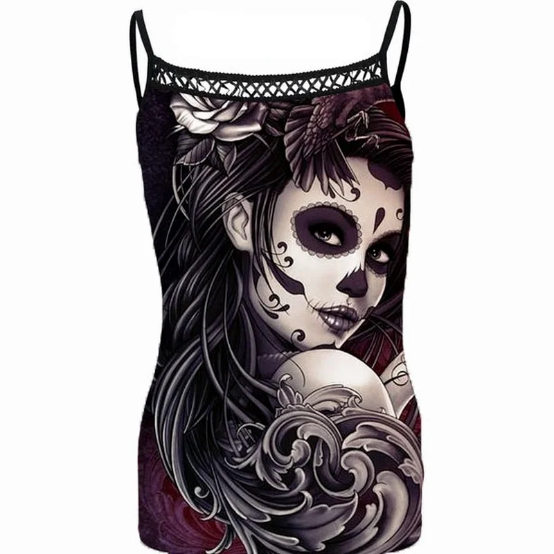 Топ женский с принтом черепа Готическая повседневная майка без рукавов