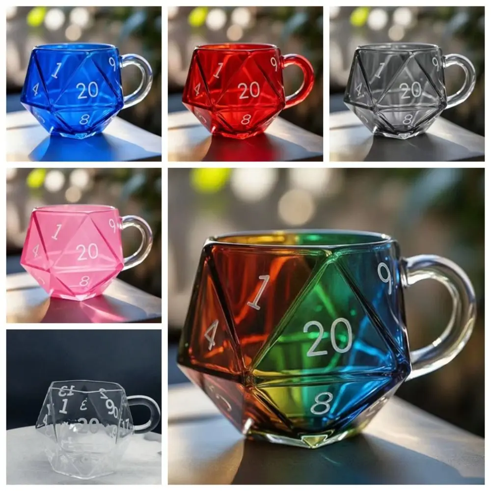 Фото Прозрачная стеклянная кружка Rainbow D20 с ручкой, многогранные кости в стиле фэнтези, кофейная чашка, игровая кружка для любителей ролевых игр №4