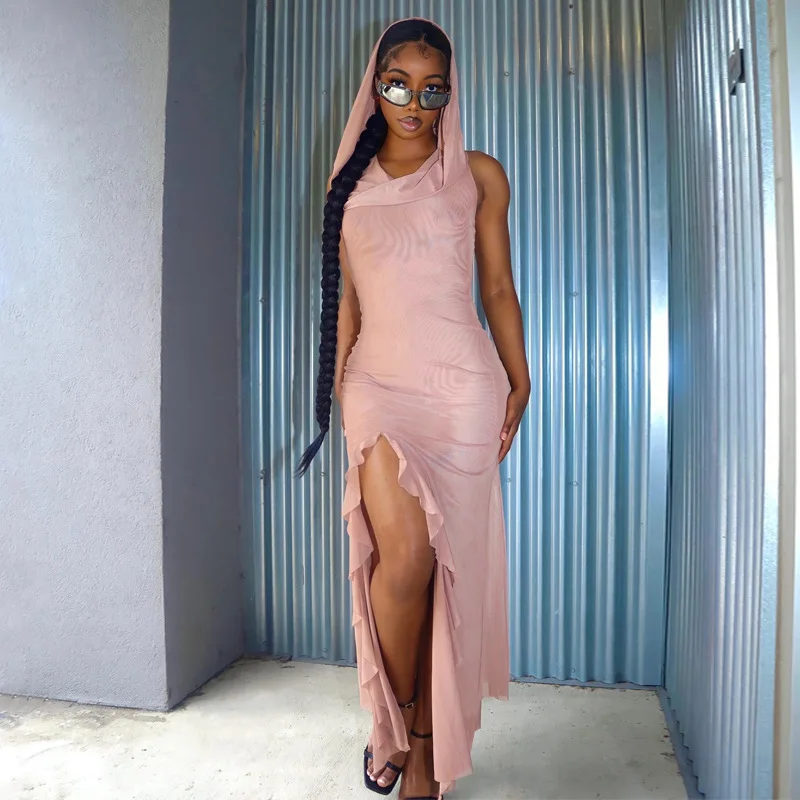 

Streetwear 2023 Autumn Sexy Women Anomaly Hooded Design Pure Color Dress Formal Elegant Clothes Evening Party Dresses Robe Y2k