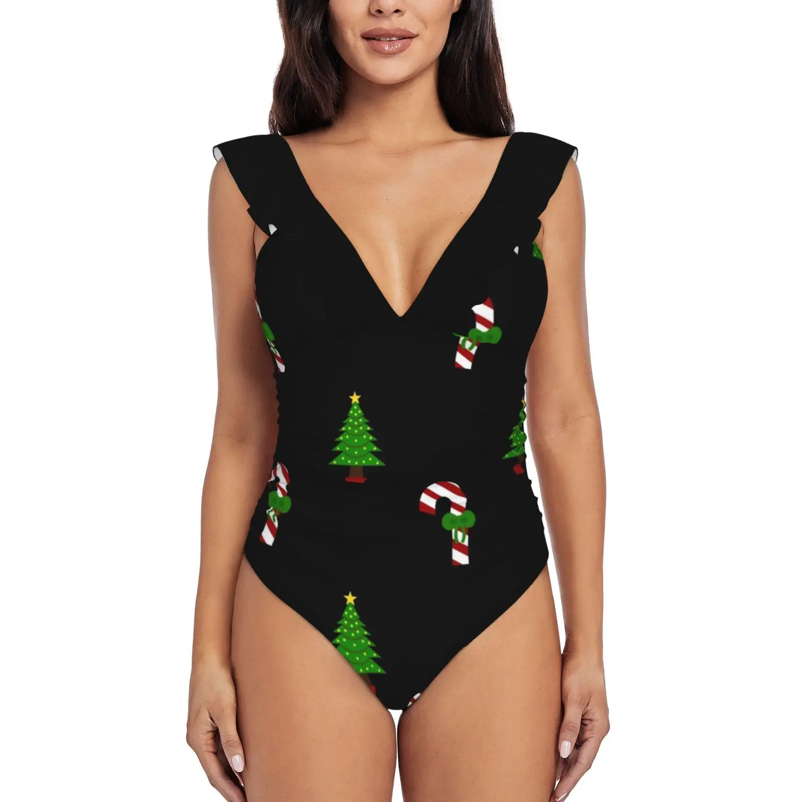 Монокини с рождественской елкой и конфетными тросками новый слитный купальник