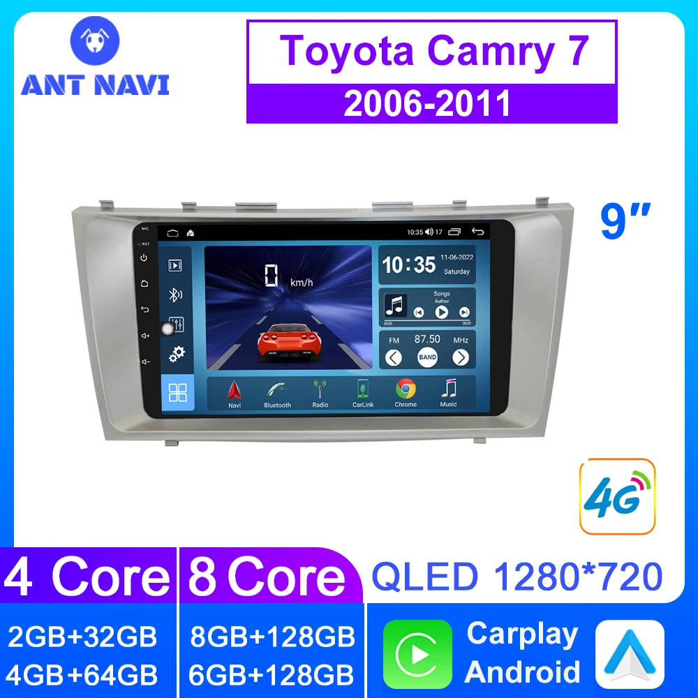 

AntNavi 9" Android All In One For Toyota Camry 7 XV 40 50 2006-2011 Car Radio Multimedia Player GPS Bluetooth Carplay 2 Din 4G