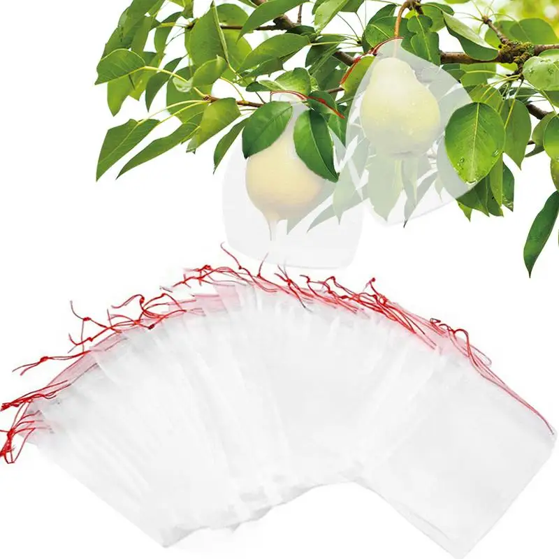 

Garden Netting Bags With Drawstring Fruit Cover Bags 100 PCS Reusable Fruit Guard Bags Fruit Cover Bag For Grape Tomato Peach