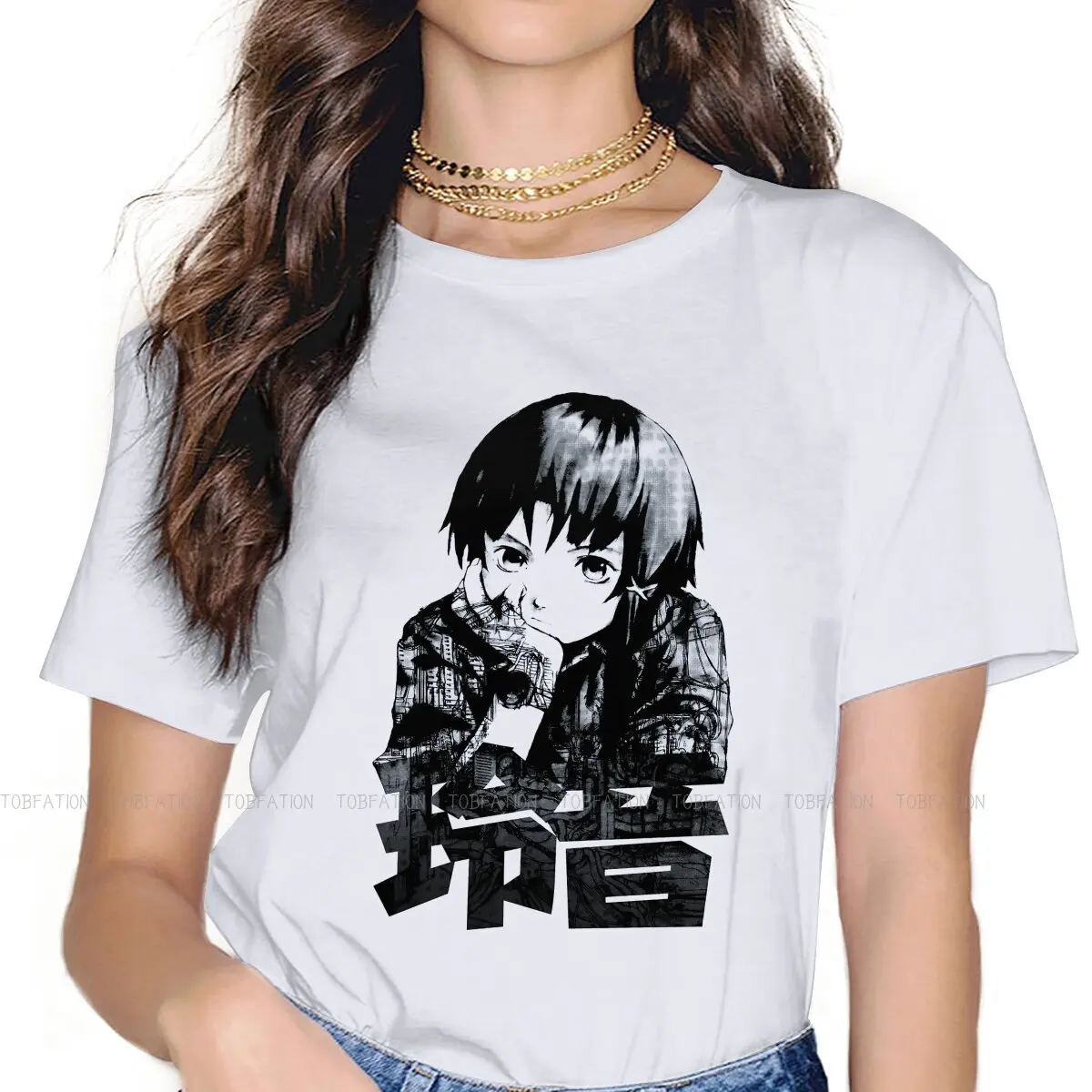 

Goddess TShirt For Girls Lain Anime Tees Cute Lady T Shirt 5XL Homme Printed Loose