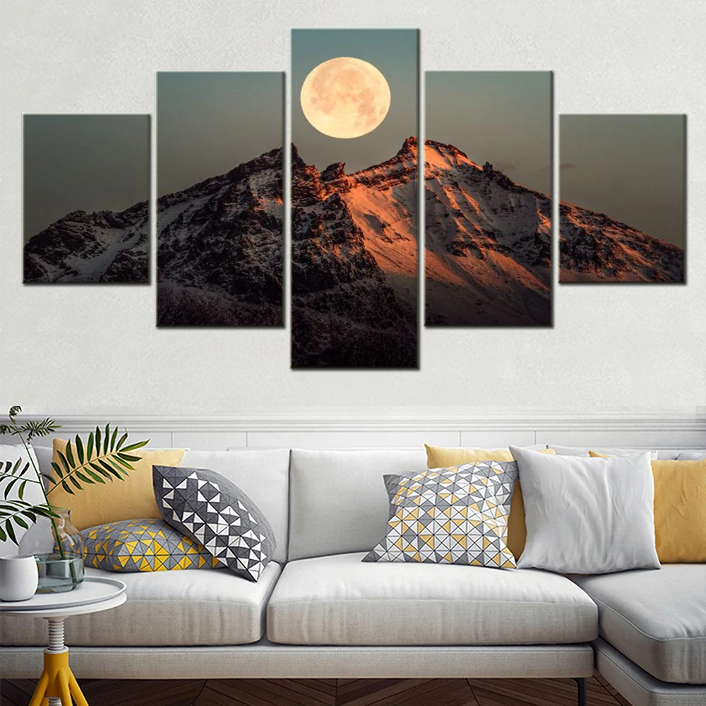 

Landscape Poster 5 Piece Wall Art Canvas Nature Full Moon Home Decor Wallpaper Living Room Picture Print Bedroom Mural Painting