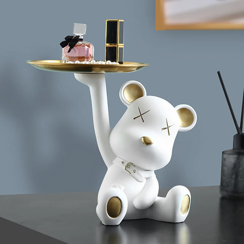 

Мультяшная фигурка медведя в скандинавском стиле, миниатюрный домашний декор, коробка для хранения ключей для гостиной, крыльца, украшение ...