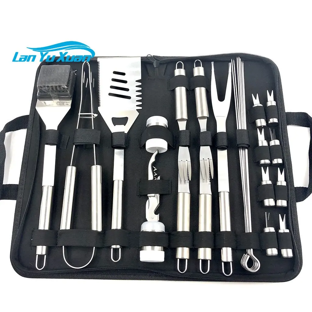 

29-Piece Grill Set Stainless Steel BBQ Tool Set Kit Outdoor Barbecue Tool Combination Toaster Oxford Bag Set