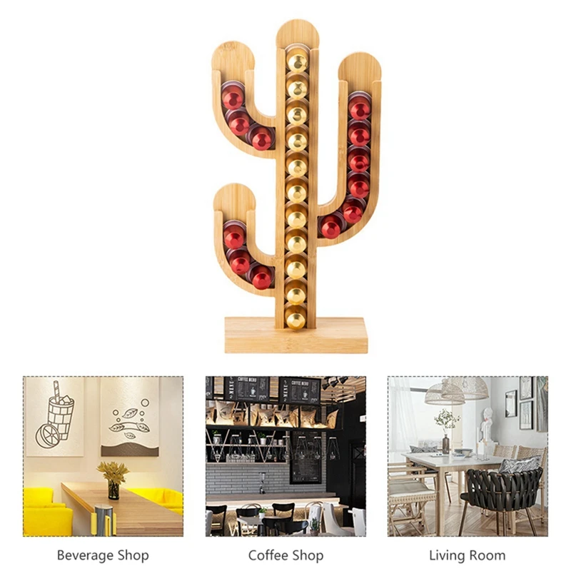 1 PCS Bamboo Rotating Capsule Coffee Storage Rack Display Stand Cactus Cup Type Dispenser