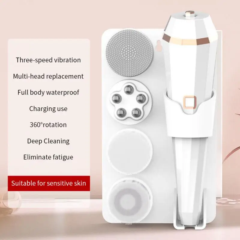 

New Electric Cleansing Instrument Silicone Cleansing Brush One Machine Multi-head Cleaning Massage Cleansing Brush TSLM1