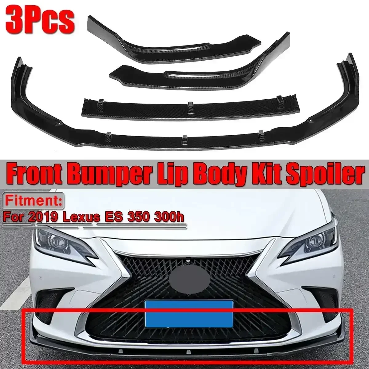 Gloss Black 3pcs Car Front Bumper Lip Splitter Spoiler Diffuser For Lexus ES 350 300h 2019 Trim Lexu Body Kit