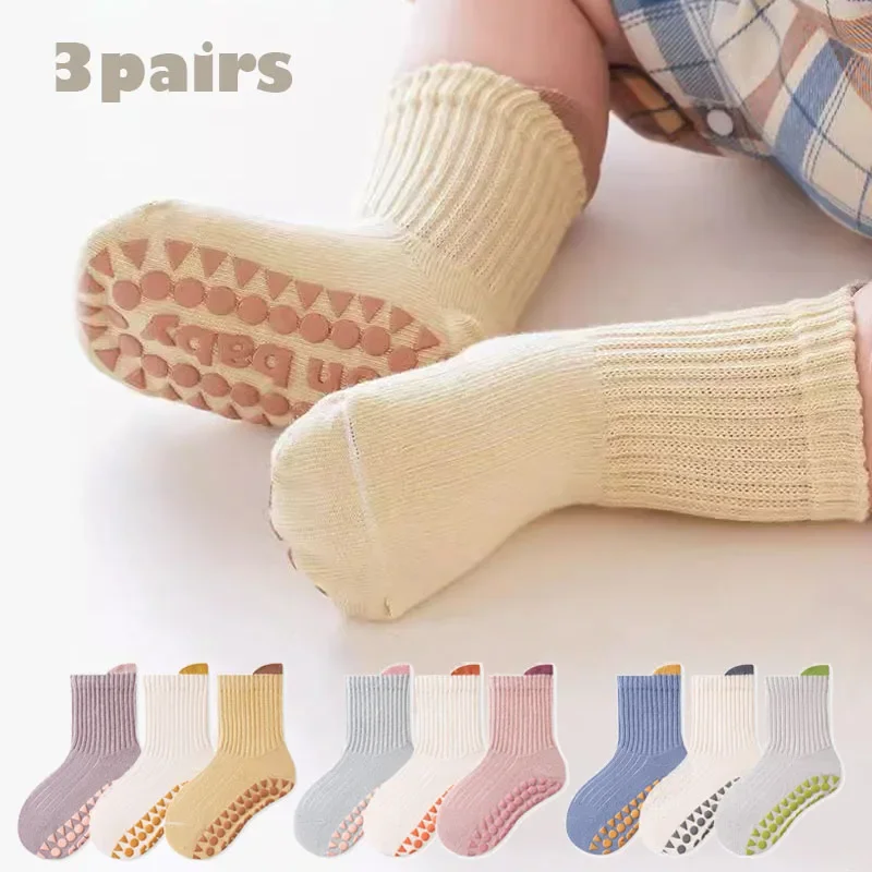 Новые 3 пары/лот хлопковых детских противоскользящих носков для мальчиков и