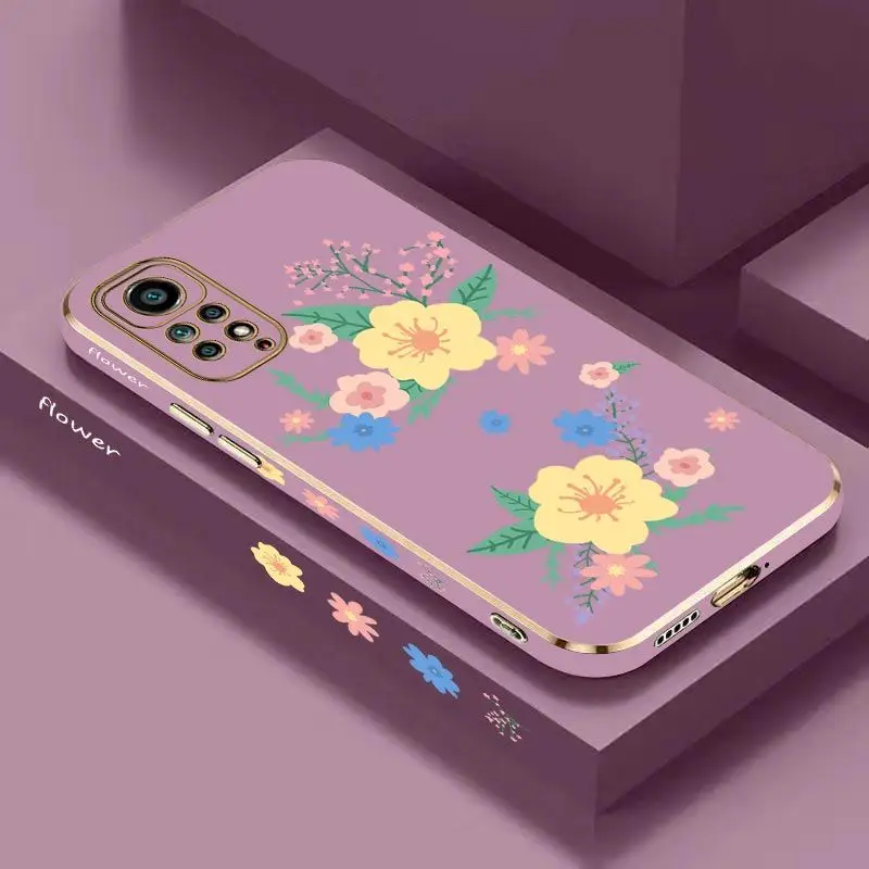 Warm Flowers Luxury Plating Phone Case For Xiaomi Redmi Note 11 Pro Plus 12Pro Plus 11 11S 10 Pro 12 9S 8 Pro Cover