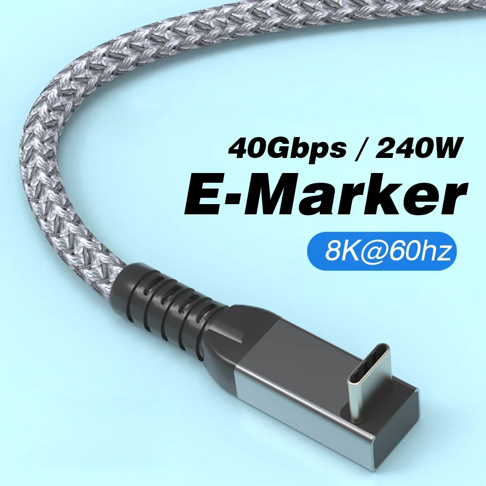 Фото Thunderbolt USB 4 Угловой кабель 90 градусов 40 Гбит/с USB4 Локоть типа C Thunderbolt3 4 Кабель передачи данных USB C PD240W Быстрая зарядка №3