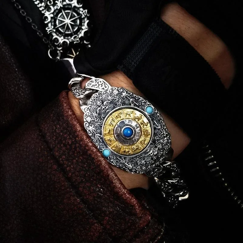 Серебряный вращающийся браслет Lucky Jiugong Bagua, мужская мода, Ретро ювелирные изделия, властный индивидуальный подарок в национальном стиле
