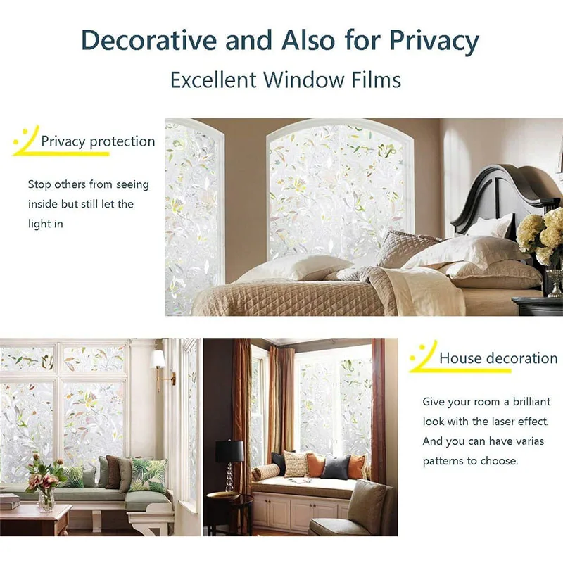 Оконная конфиденциальная пленка с 3D узором тюльпана - статическая липкая без