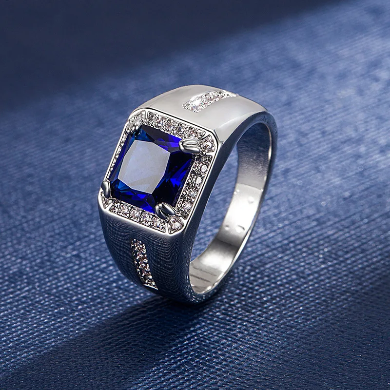 

Fashion Blue Green Crystal Finger Rings For Men Women Trendy Square Zircon Rings Male Jewelry hot