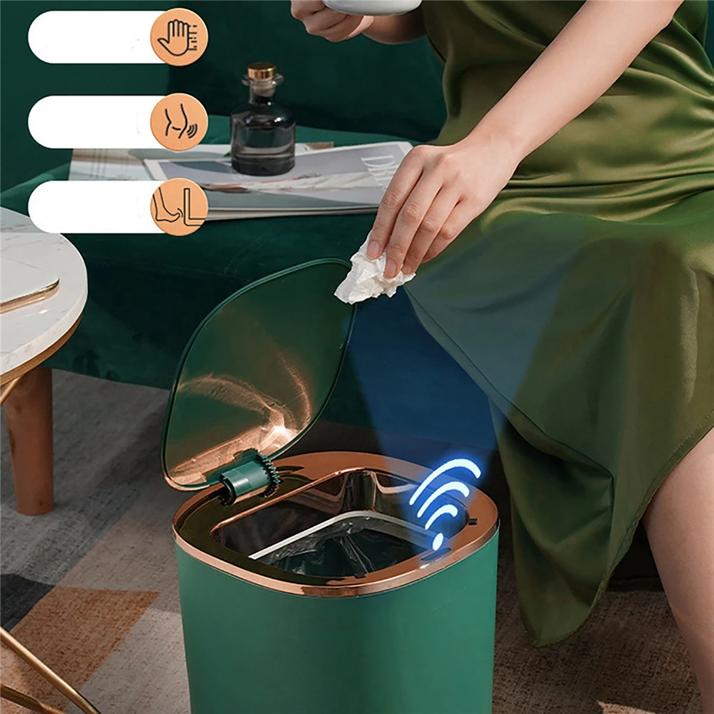 Продажа Умная мусорная корзина индукционного типа, мусорный бак для кухни, 12 л, с крышкой, USB/батареей, для ванной комнаты