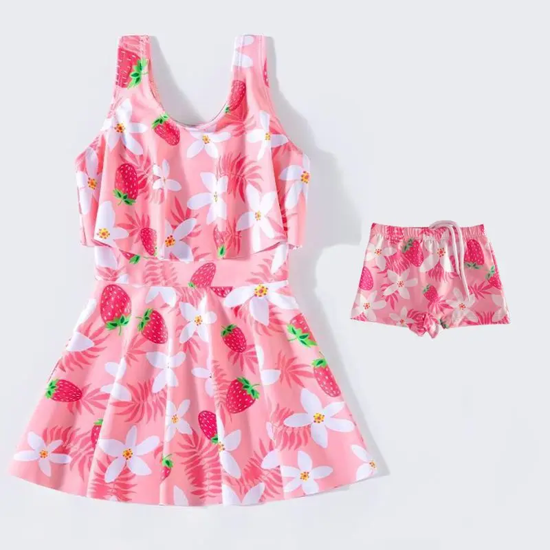 

6M-3Y 3Pcs Toddler Infant Girls Swimsuit Cute Flower Strawberry Print Baby Girls Swimwear Summer Beachwear Bathing Suit Dropship
