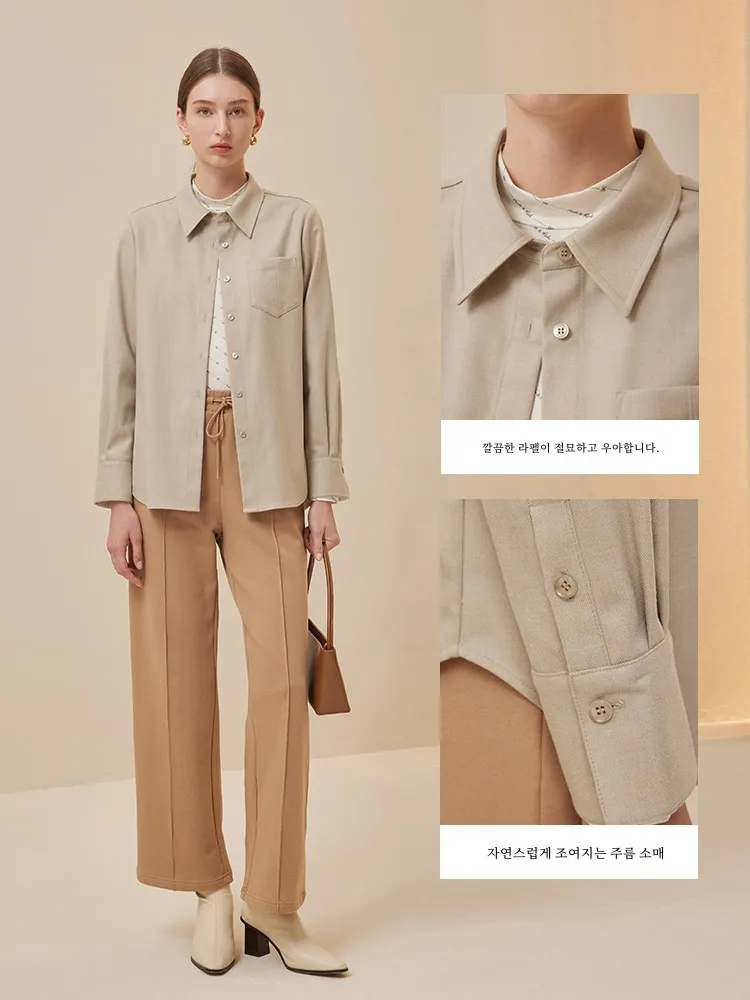 [Zeror] Рубашки с лацканами из ткани Prich Sanding TR осенне-зимняя простая женская рубашка