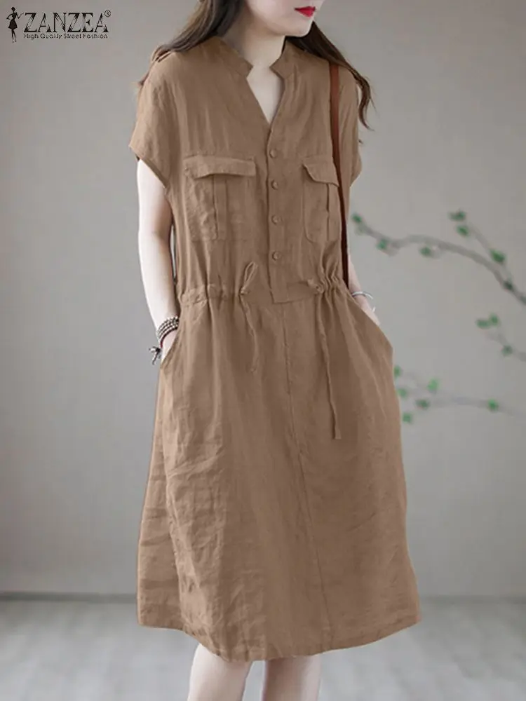 

Платье ZANZEA женское средней длины с V-образным вырезом и коротким рукавом