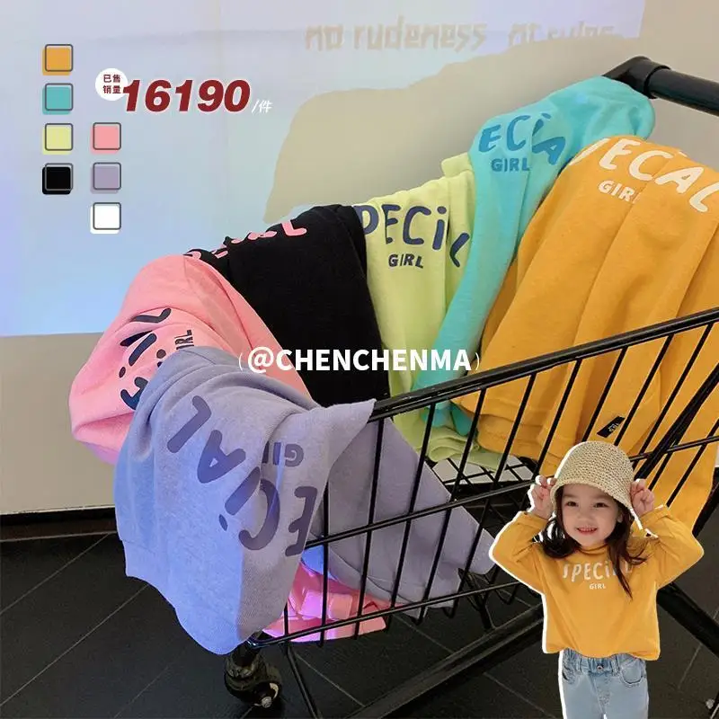 

Girls Long-Sleeved T-Shirt Letter Printing Round Neck Top Spring Clothes New Children'S Baby All-Match Bottoming Shirt