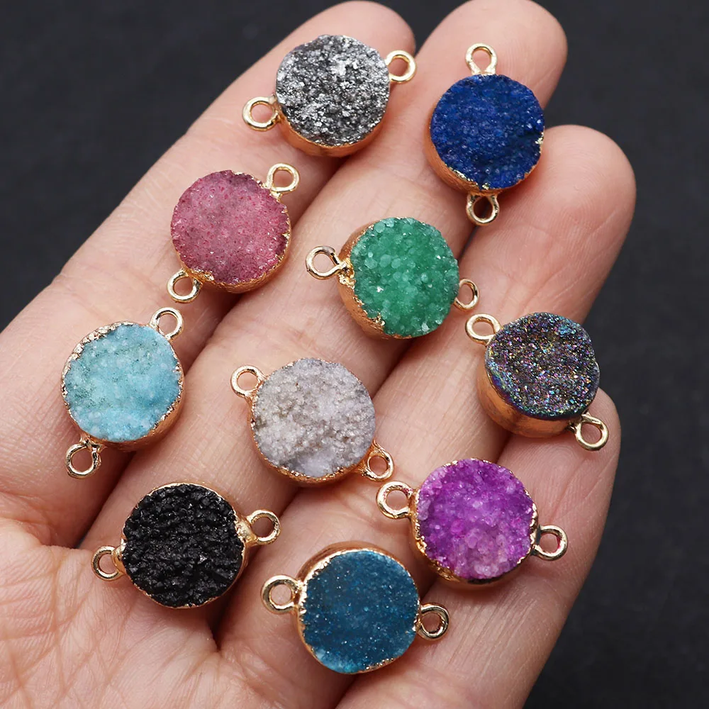 

3pcs Natural Stone Round Pendant Exquisite Crystal Charm Connector Fashion Ladies for Jewelry Making DIY Necklace Earring Gift