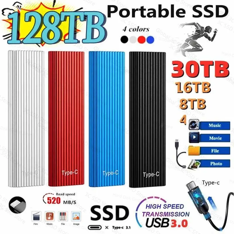 

Original SSD M2 External Hard Drive SSD 30TB 64TB 128TB Flash Drive USB3.1 Interface Solid State Drives for Laptops