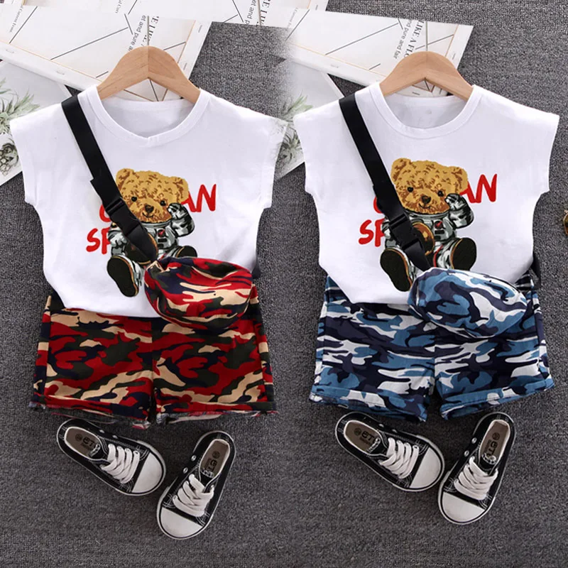 

Baby Boys Clothes Sets Summer Toddler Casual Cotton T-Shirts Shorts Bag 3pcs Tracksuits For Bewborn Bebe Infants Sports Suits 3Y