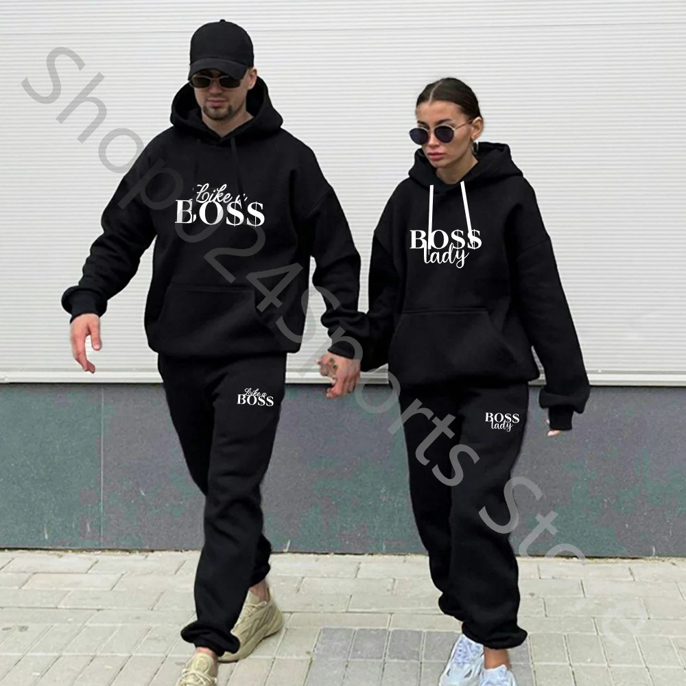 Men's Brand Tracksuit Suits Couple Hoodies + Sweatpants Sets Autumn Winter Warm Casual Sports Men Fashion Print Clothes Women