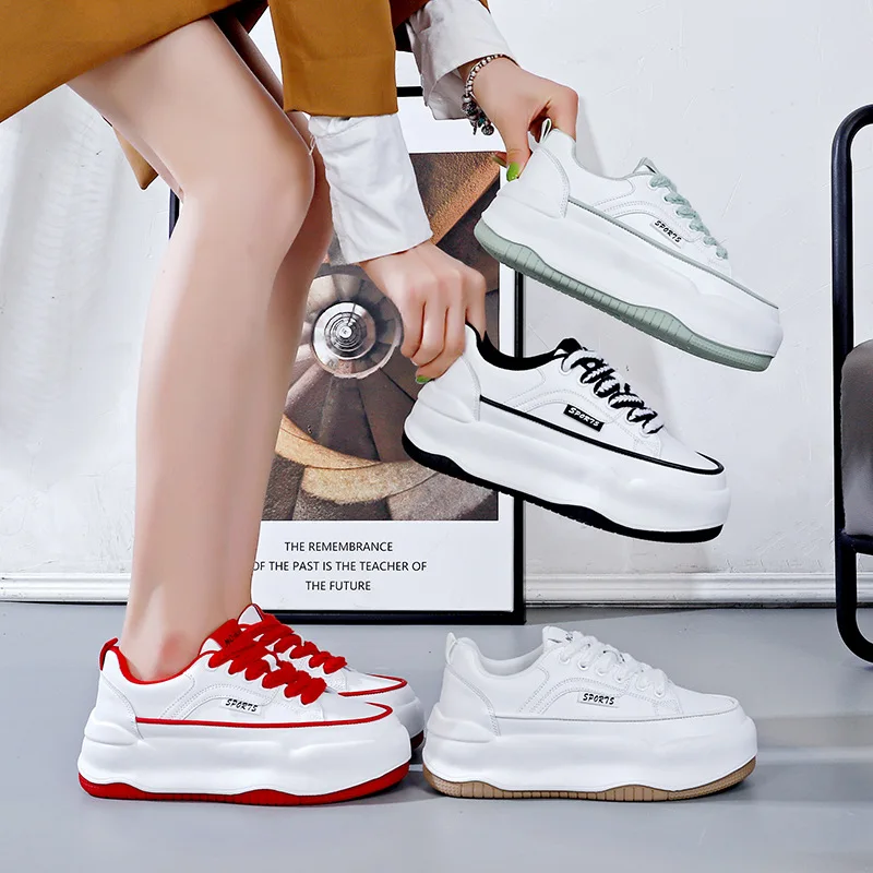 

Little White Shoes Women's 2023 Spring and Autumn New Versatile Thick Sole Elevated Casual Sports Women's Shoe Board Shoes
