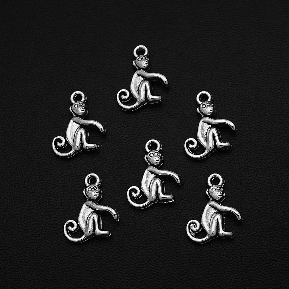 

10pcs/Lots 13x16mm Antique Silver Plated Monkey Charms Primates Animals Pendants For Diy Bracelet Designer Wholesale Accessories