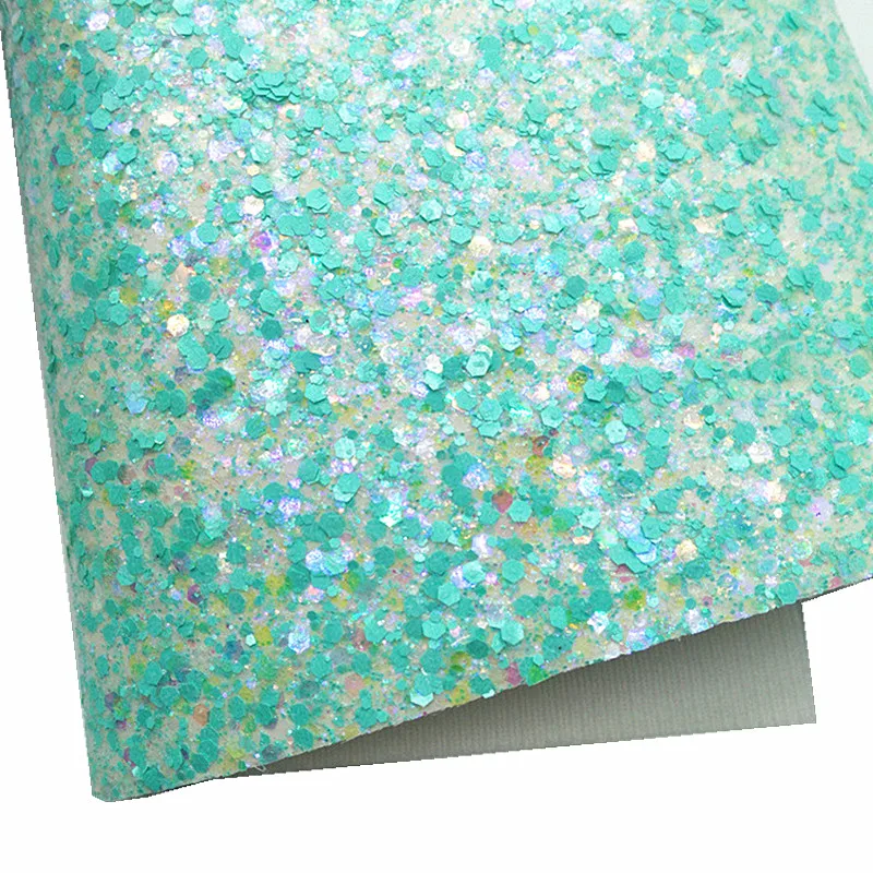 Mint Chunky Glitter Leather Sheets Iridescent Synthetic Leather Smiling Faces Printed Faux Leather For Bow DIY 21x29CM Q1565 images - 6