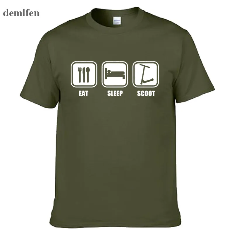 Футболка мужская с коротким рукавом забавная хлопковая принтом Eat Sleep Scoot