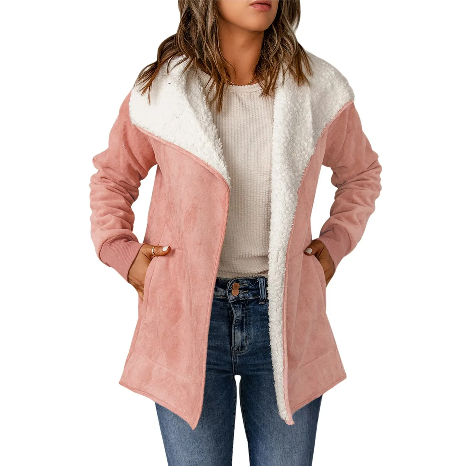 

New In Winter Coat For Women Long Sleeve Fleece Coats Lapel Collar Lined Jacket Thickening Cardigan Warm Jacket