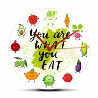 you are what you eat vegetarian quote wall clock fruit veggie funny kitchen sign cartoon wall watch healthy food eating artwork
