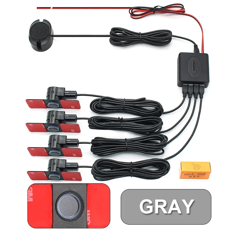 Автомобильный датчик парковки, помощник Parktronics 4, черный/серебристый/белый, 13 мм, плоские датчики, радар заднего хода, звуковой сигнал тревоги