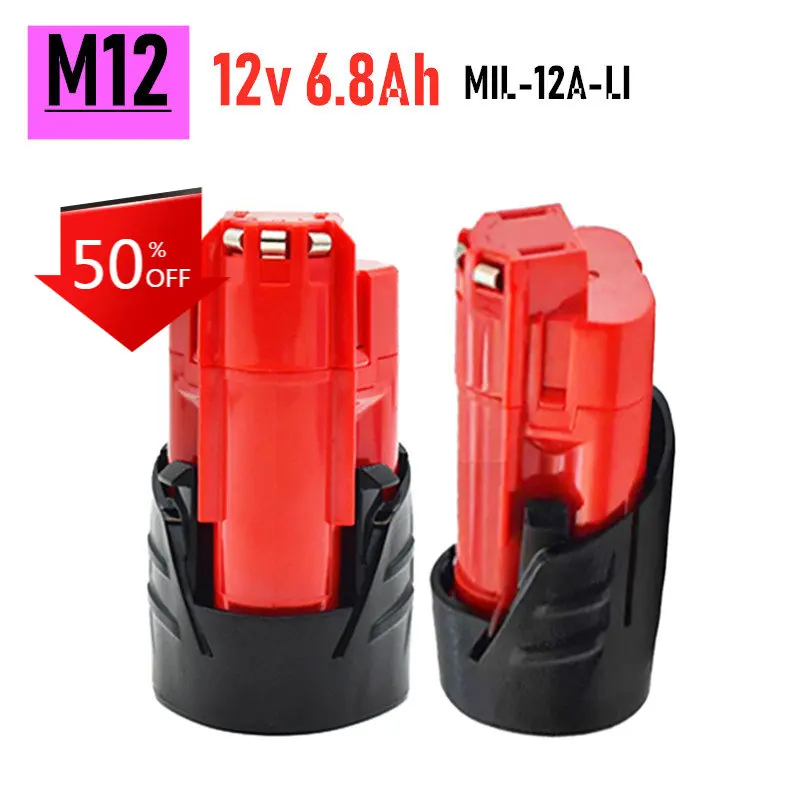 

Hochwertiger 12V 6.8Ah Akku Für Milwaukee M12 XC Cordless Werkzeuge 48-11-2402 48-11-2411 48-11-2401 MIL-12A-LI Wechselbatterie