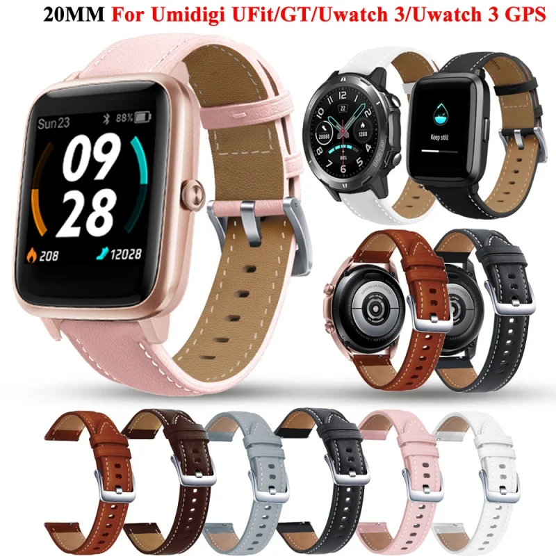 

Ремешок кожаный для смарт-часов Uwatch 3 GPS GT, браслет для музыки, подходит для часов, аксессуары для часов, 20 мм