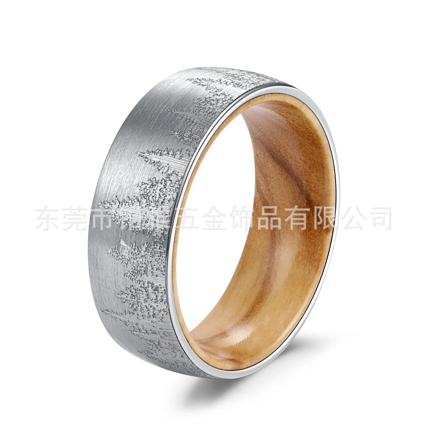 

Популярное кольцо из вольфрамовой стали с лазерным узором леса с внутренним кольцом из массива дерева