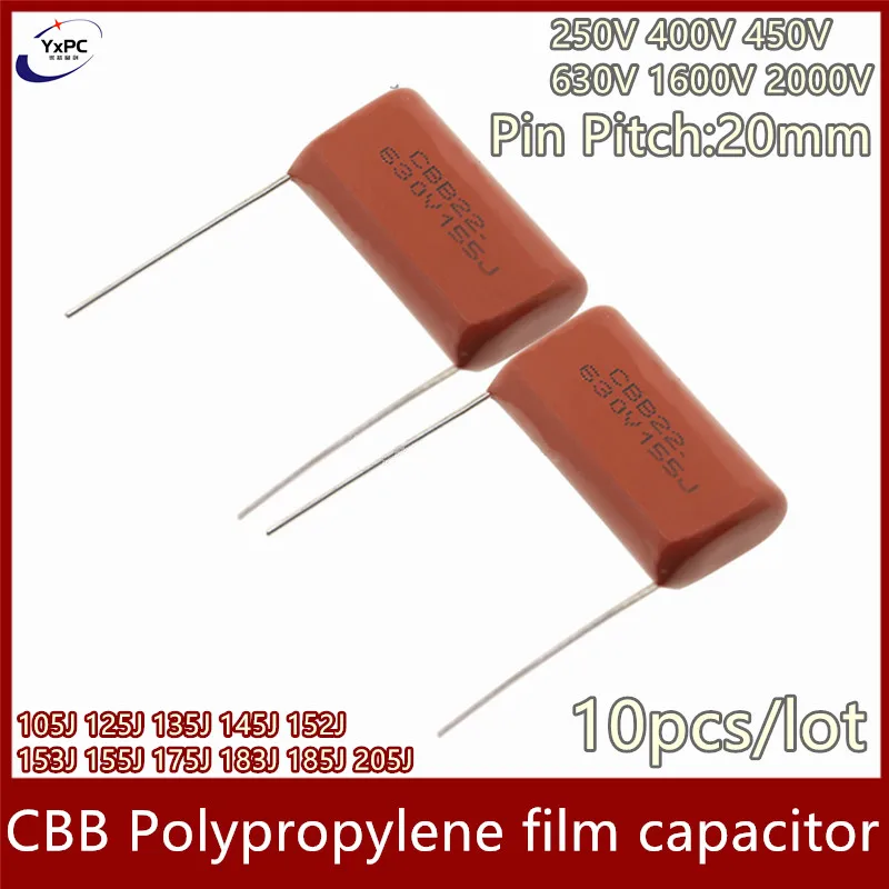 

10pcs CBB Polypropylene film capacitor 250V 400V 450V 630V 1600V 2000V 105J 125J 135J 145J 152J 153J 155J 175J 183J 185J 205J